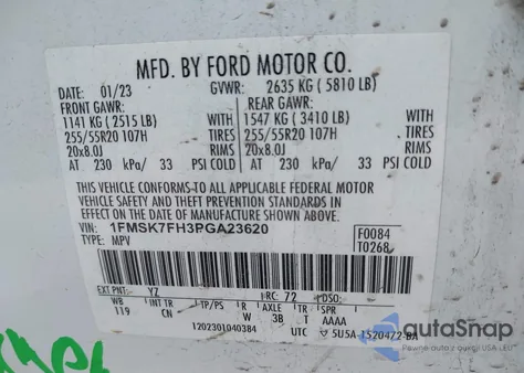 2023 Ford Explorer Limited from USA, damaged, VIN 1FMSK7FH3PGA23620